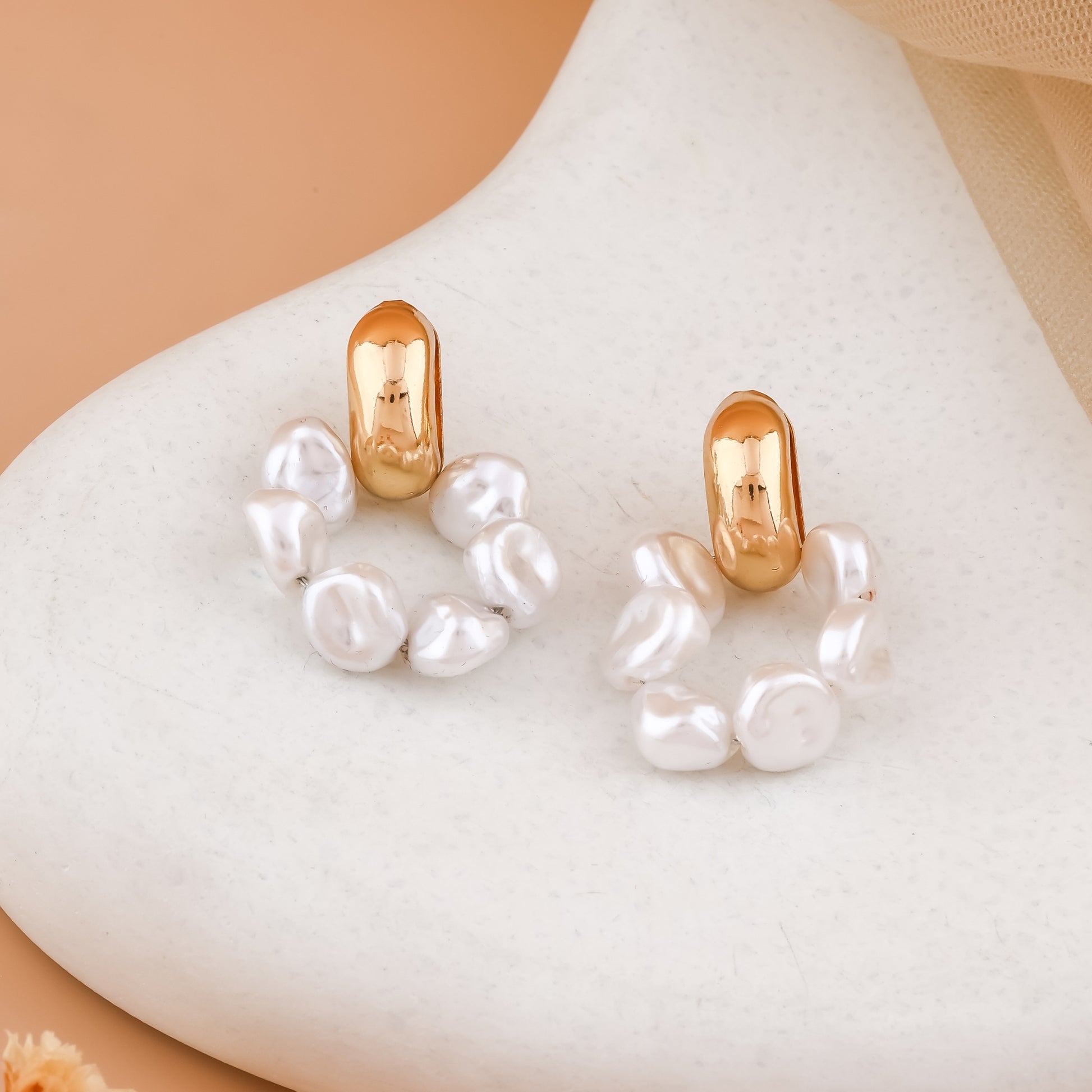 Pearl Hoop Stud Earrings