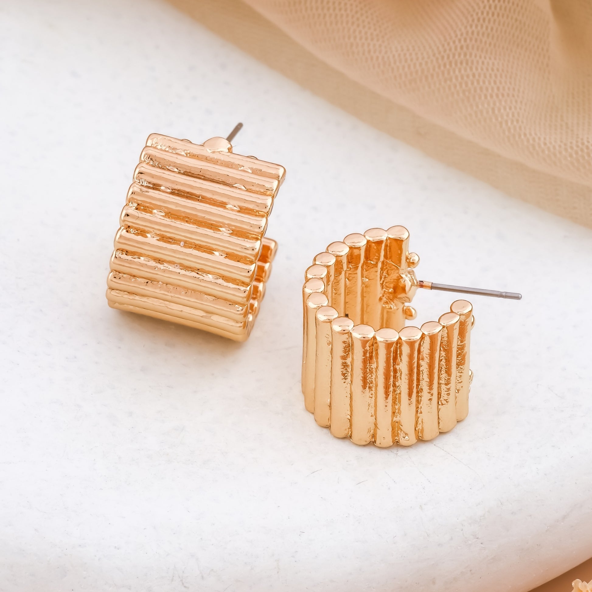 Ribbed Gold Hoop Earrings
