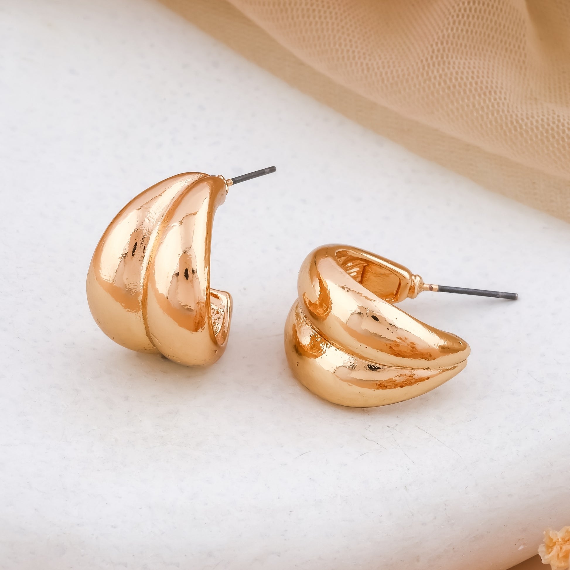 Chunky Curved Gold Hoop Earrings