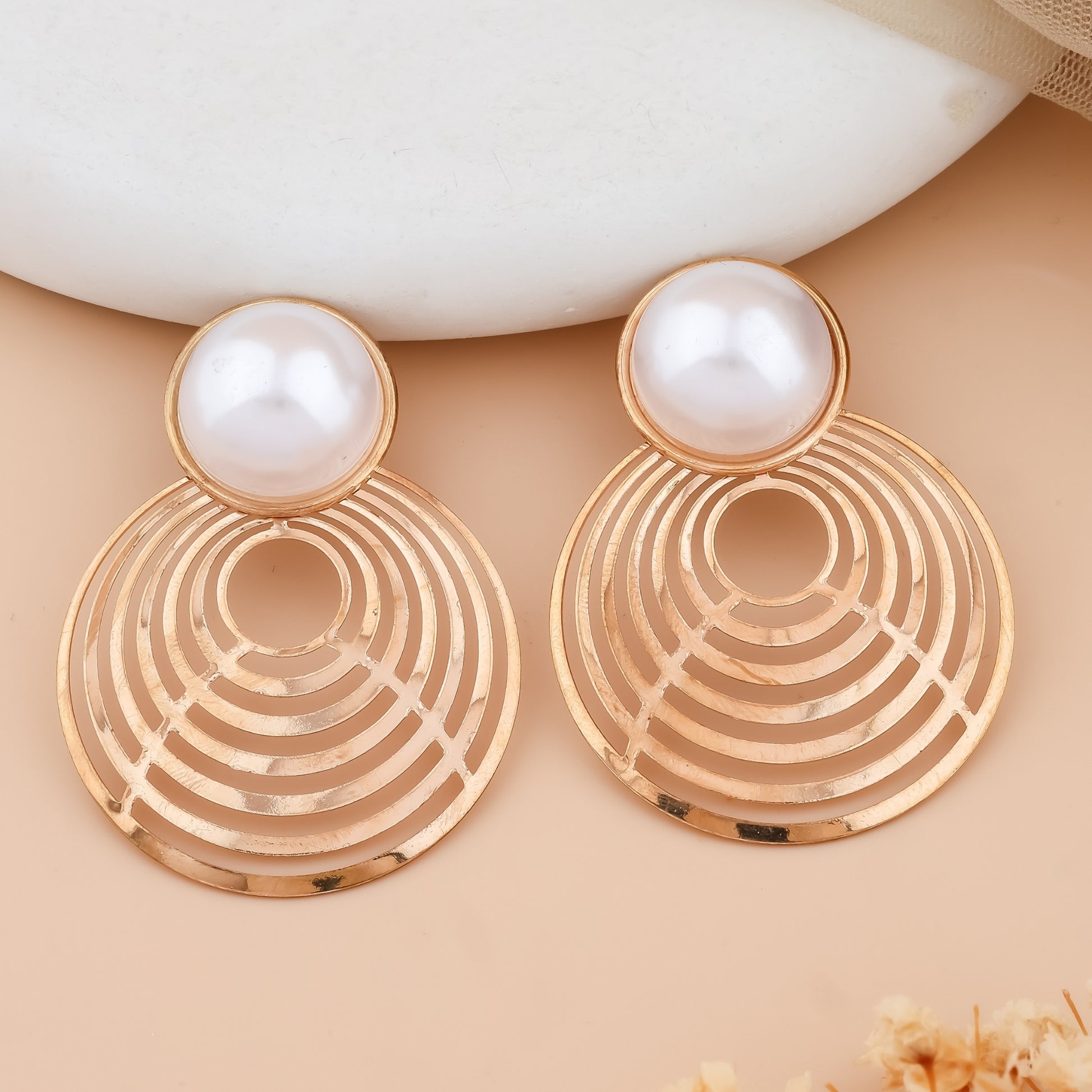 Gold Statement Pearl Stud Earrings
