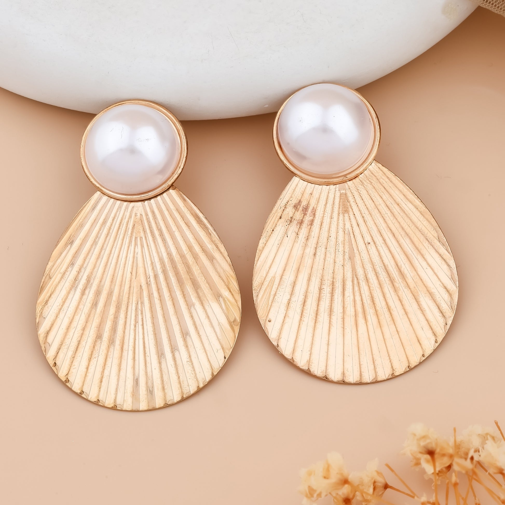 Gold Teardrop Pearl Earrings