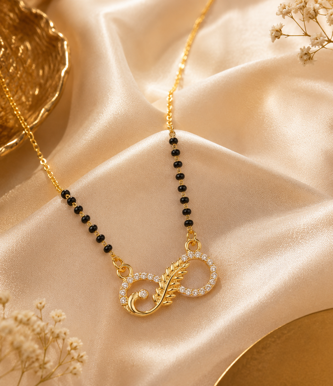 Infinity Feather Gold Mangalsutra with Diamond Accents