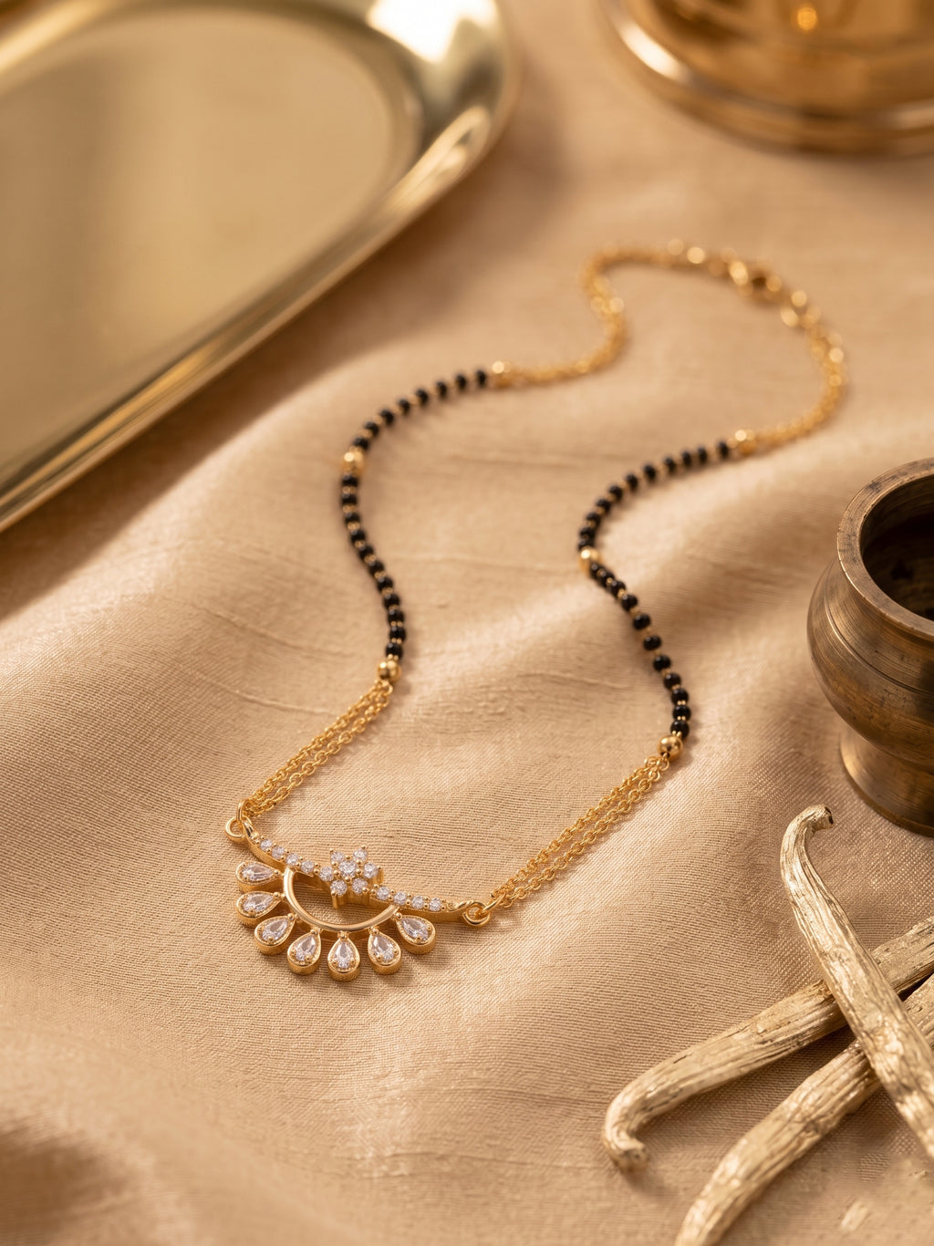 Royal Floral Gold Plated Mangalsutra Necklace with Stone