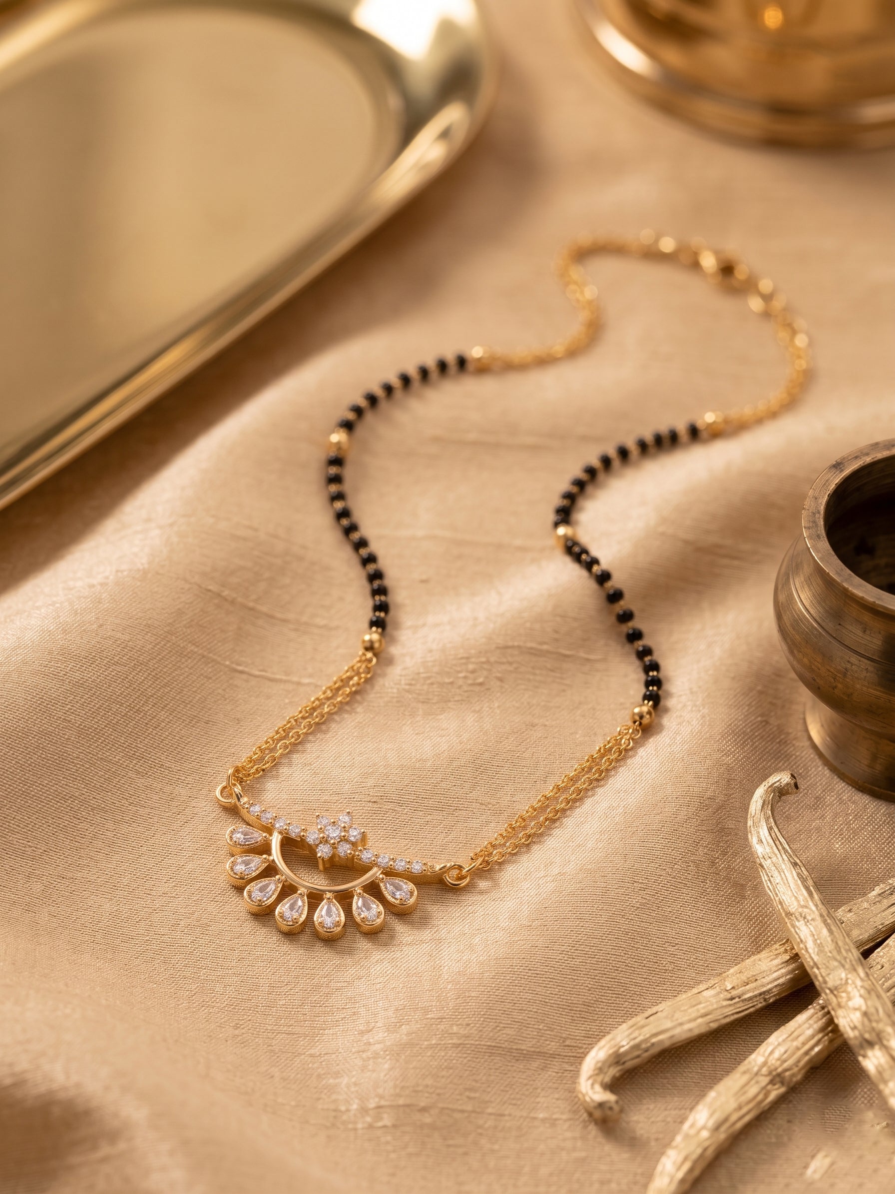 Royal Floral Gold Plated Mangalsutra Necklace with Stone