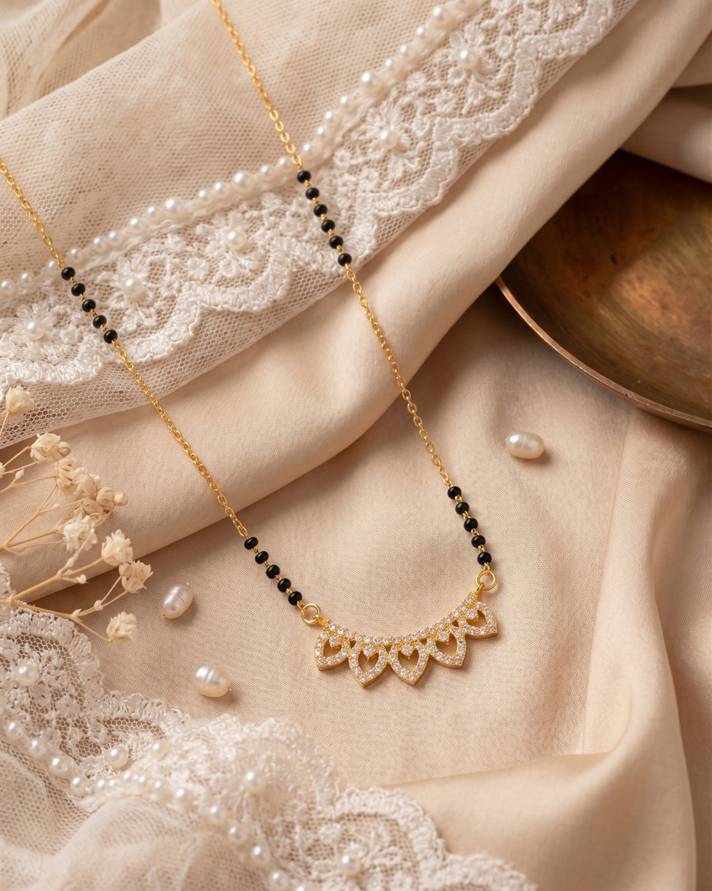 Contemporary Leaf-Pattern Gold Mangalsutra