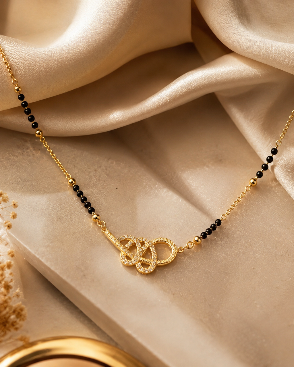 Diamond-Style Interlocked Loop Gold Plated Mangalsutra Necklace