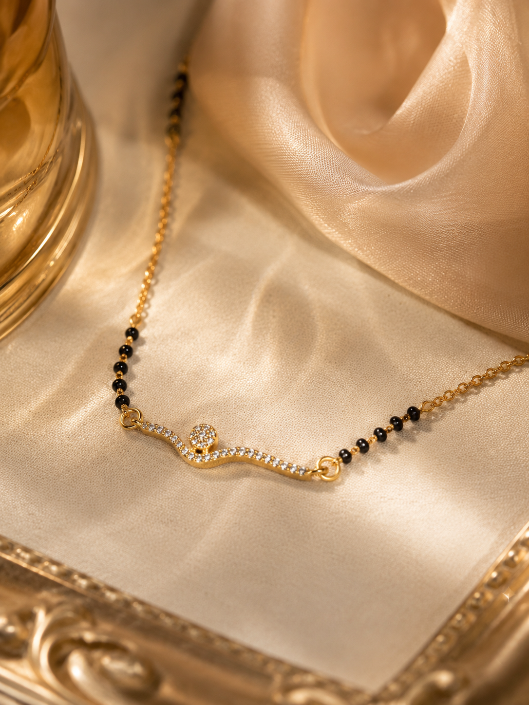 Elegant Gold-Plated Mangalsutra Necklace with Zircon Diamond Pendant