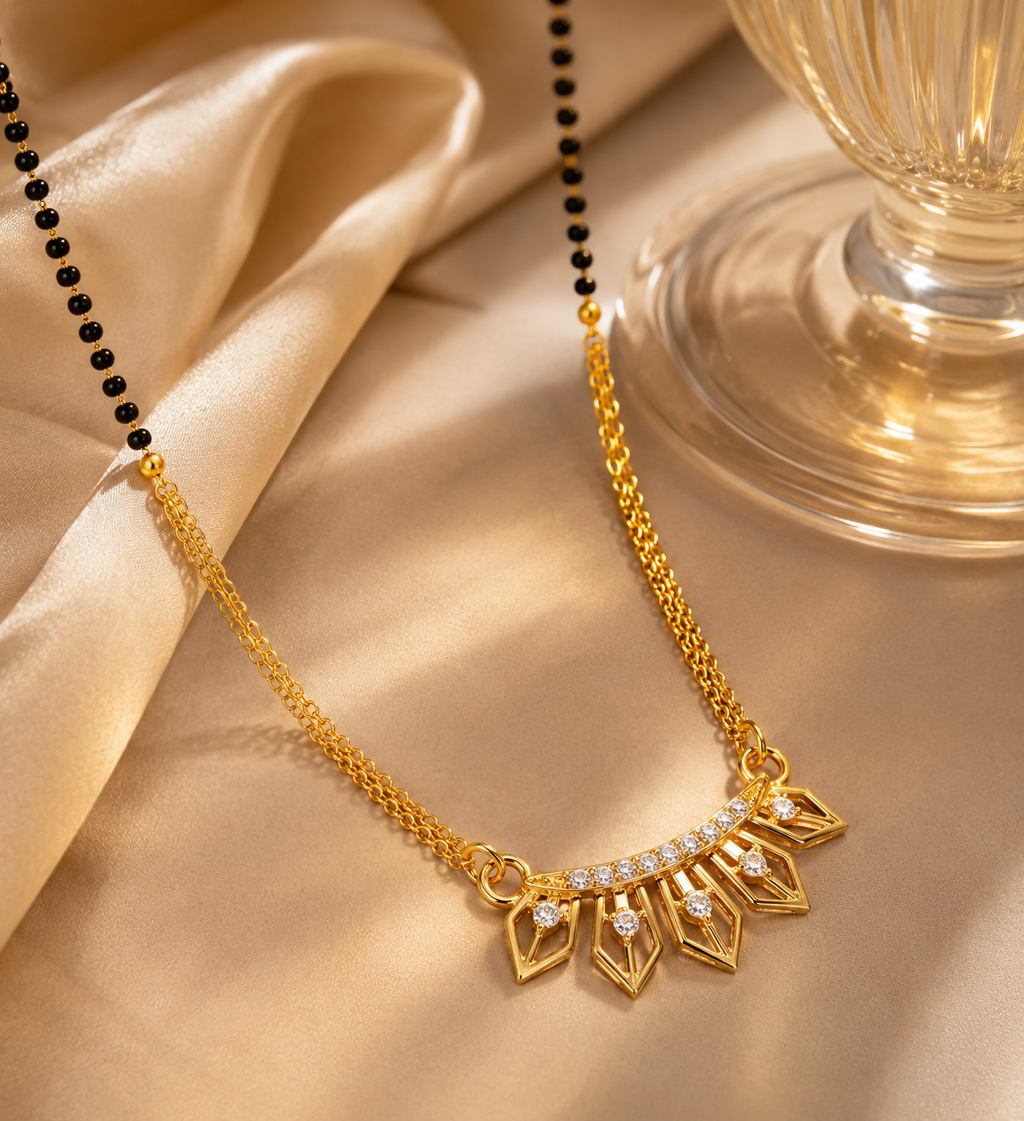 Elegant Heart Drop Gold Plated Mangalsutra Necklace