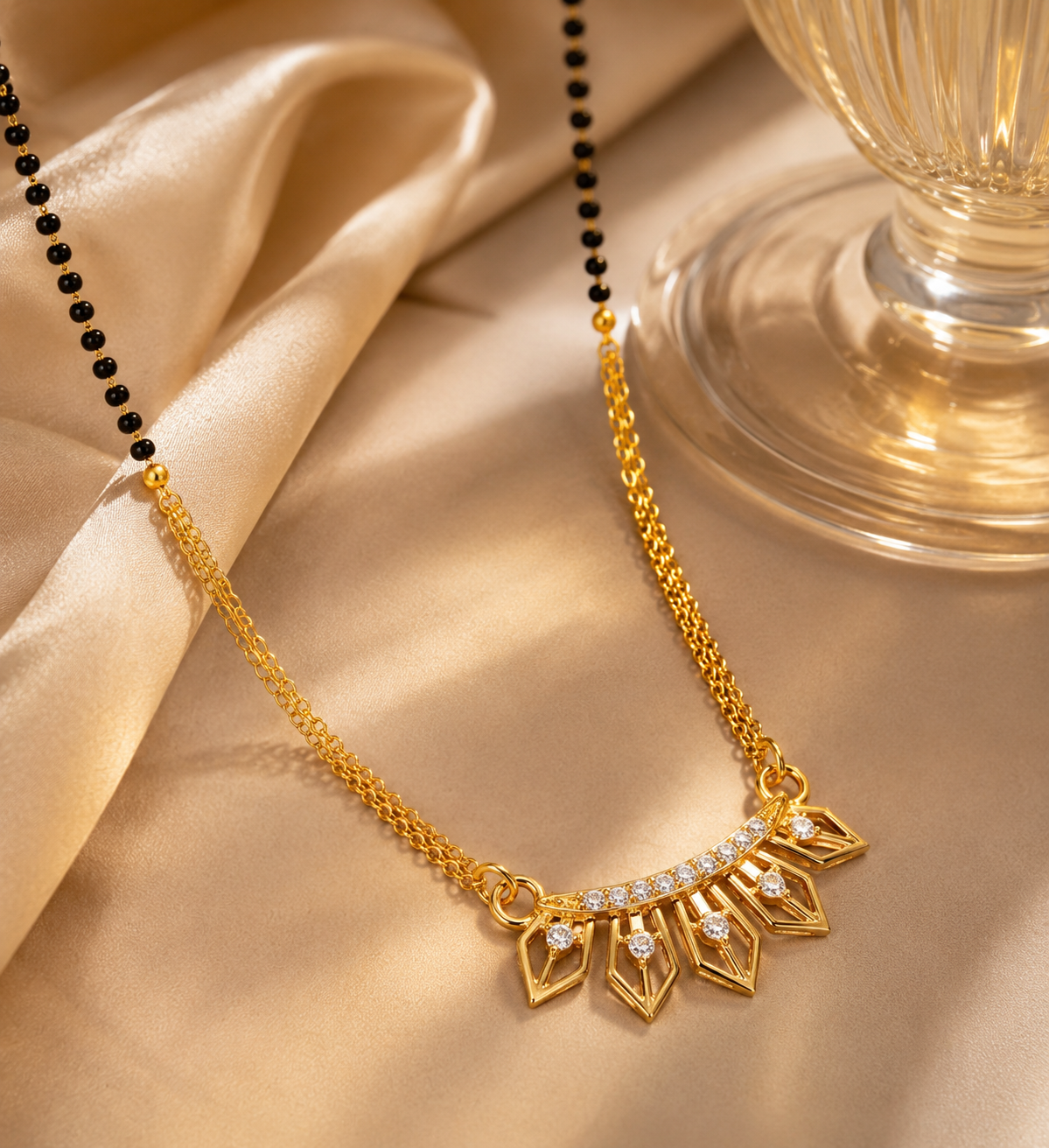 Elegant Heart Drop Gold Plated Mangalsutra Necklace