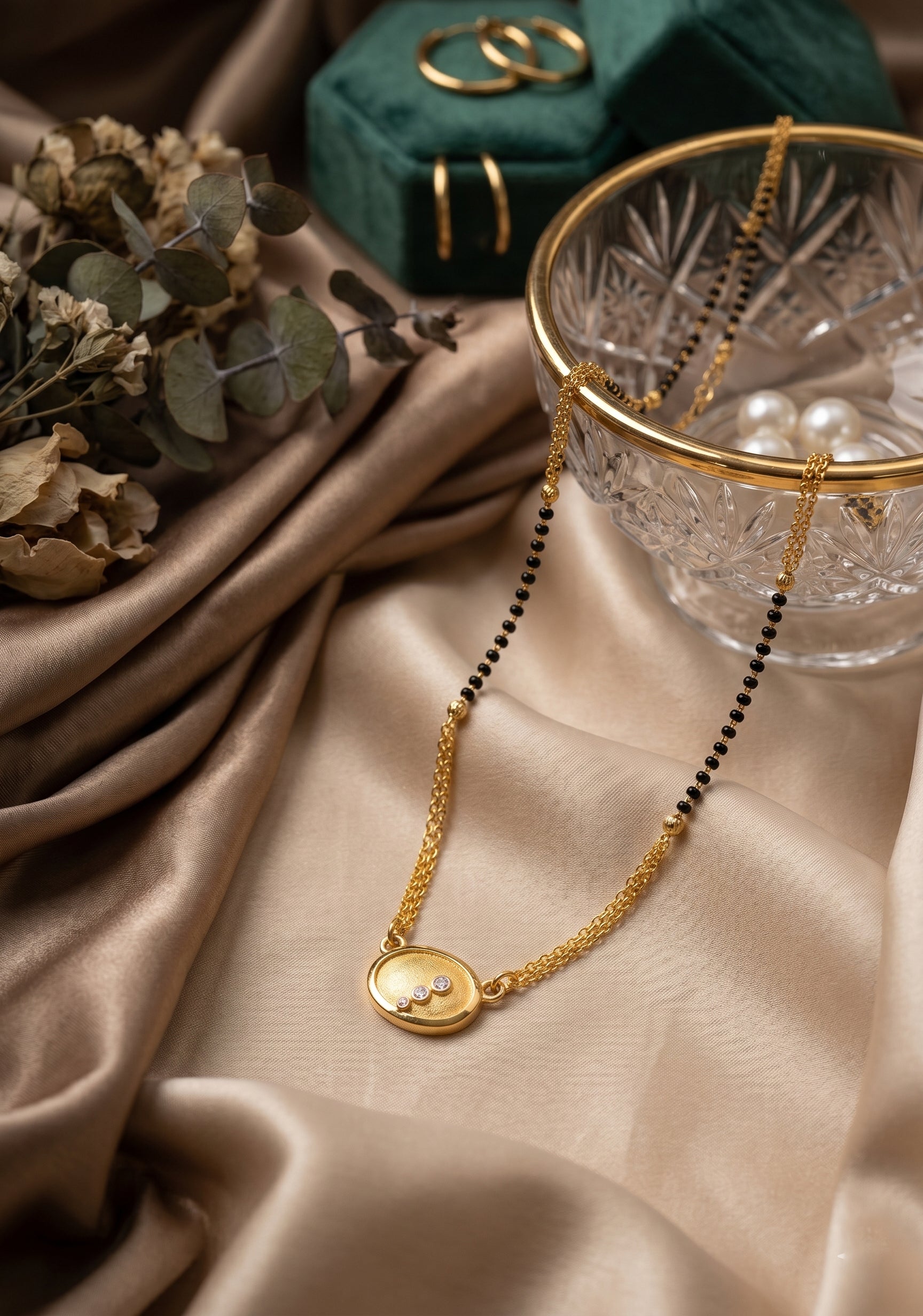 Celestial Oval Textured Mangalsutra with Triple Zircon Accents