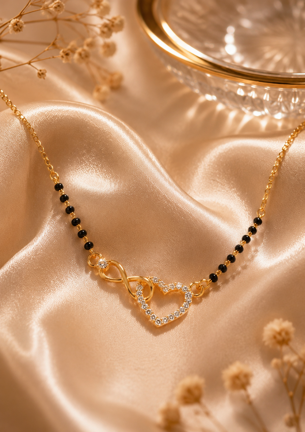 Gold Plated Heart & Infinity Diamond-Style Mangalsutra Necklace