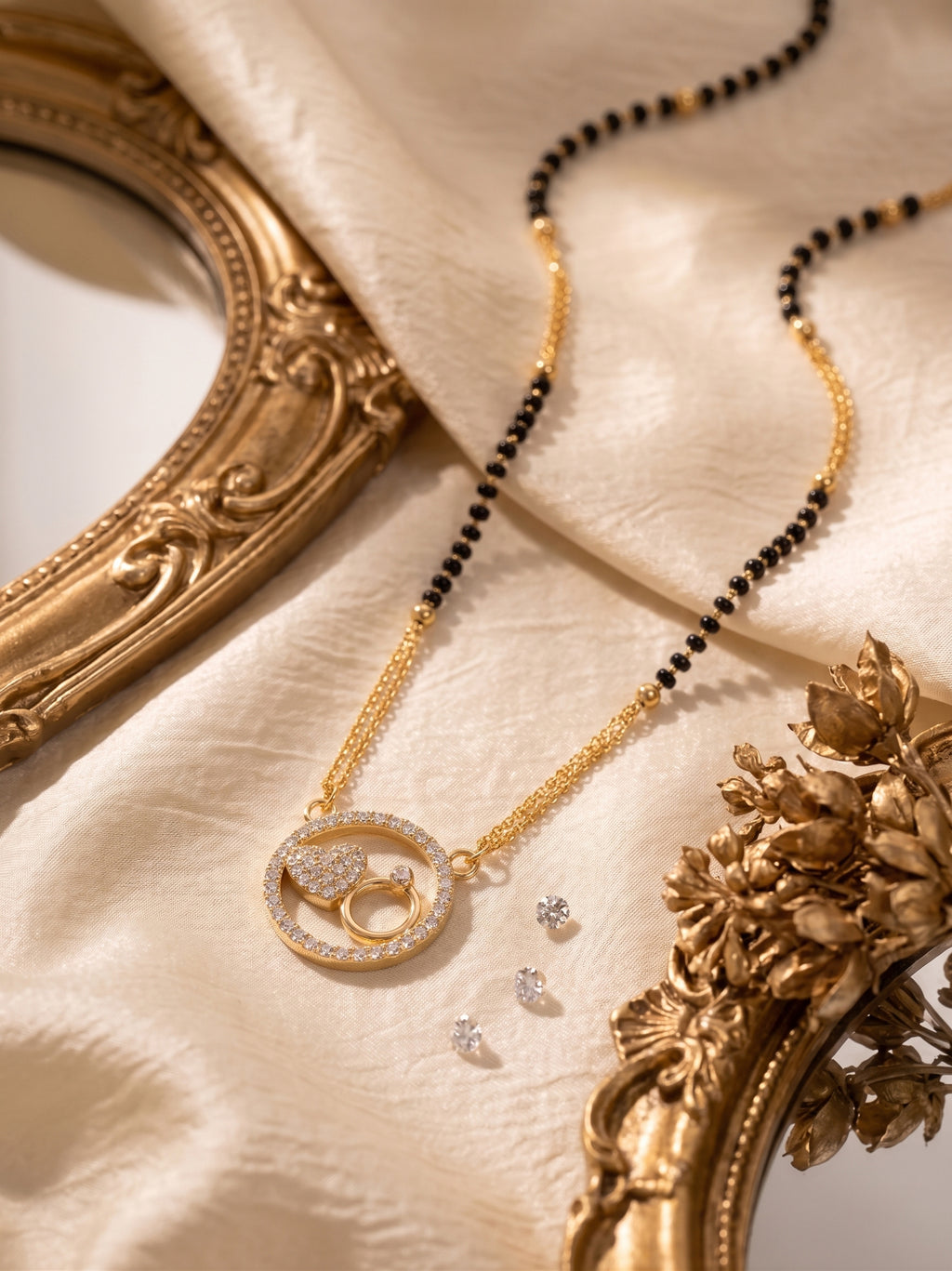 Eternal Bond Circular Halo Mangalsutra with Interlocking Hearts