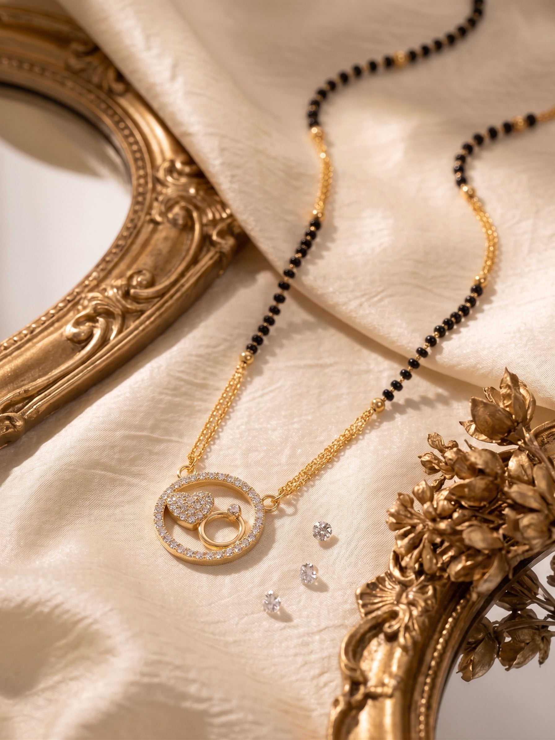 Eternal Bond Circular Halo Mangalsutra with Interlocking Hearts