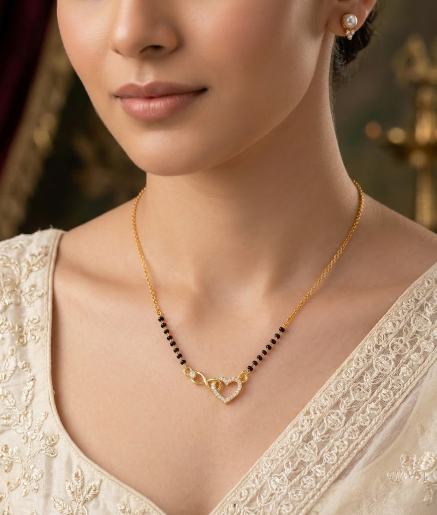 Gold Plated Heart & Infinity Diamond-Style Mangalsutra Necklace