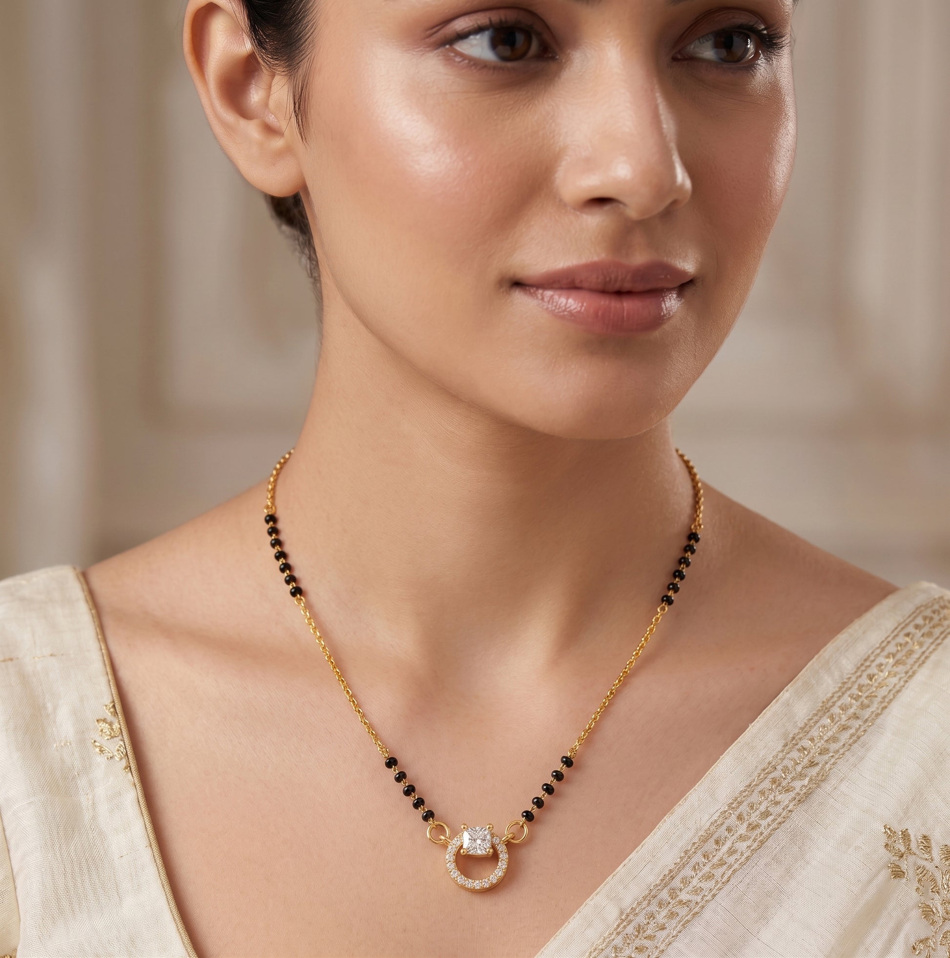 Diamond Style Circular Gold Plated Mangalsutra Necklace