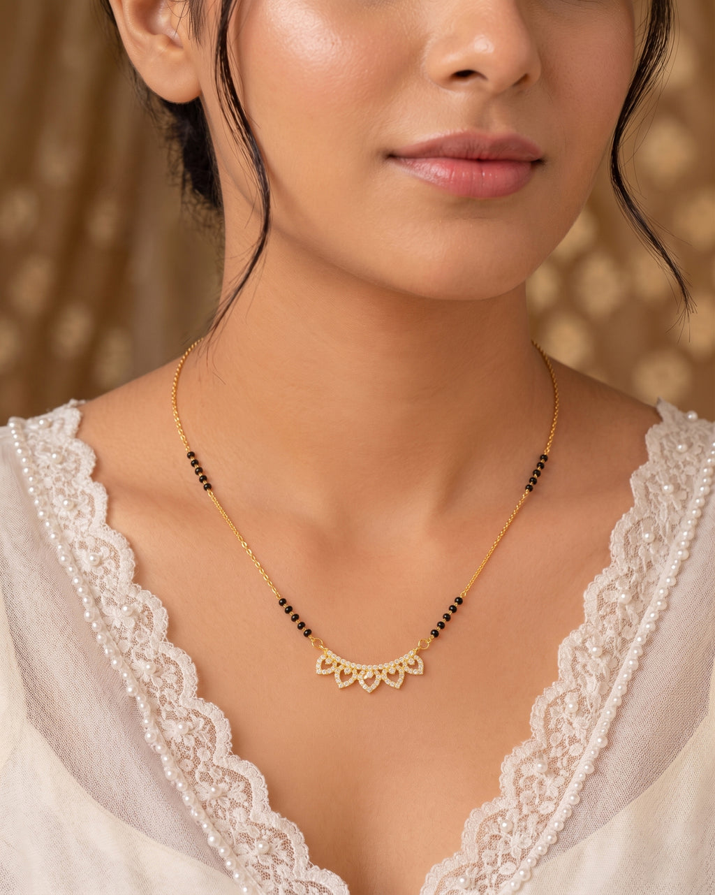 Contemporary Leaf-Pattern Gold Mangalsutra