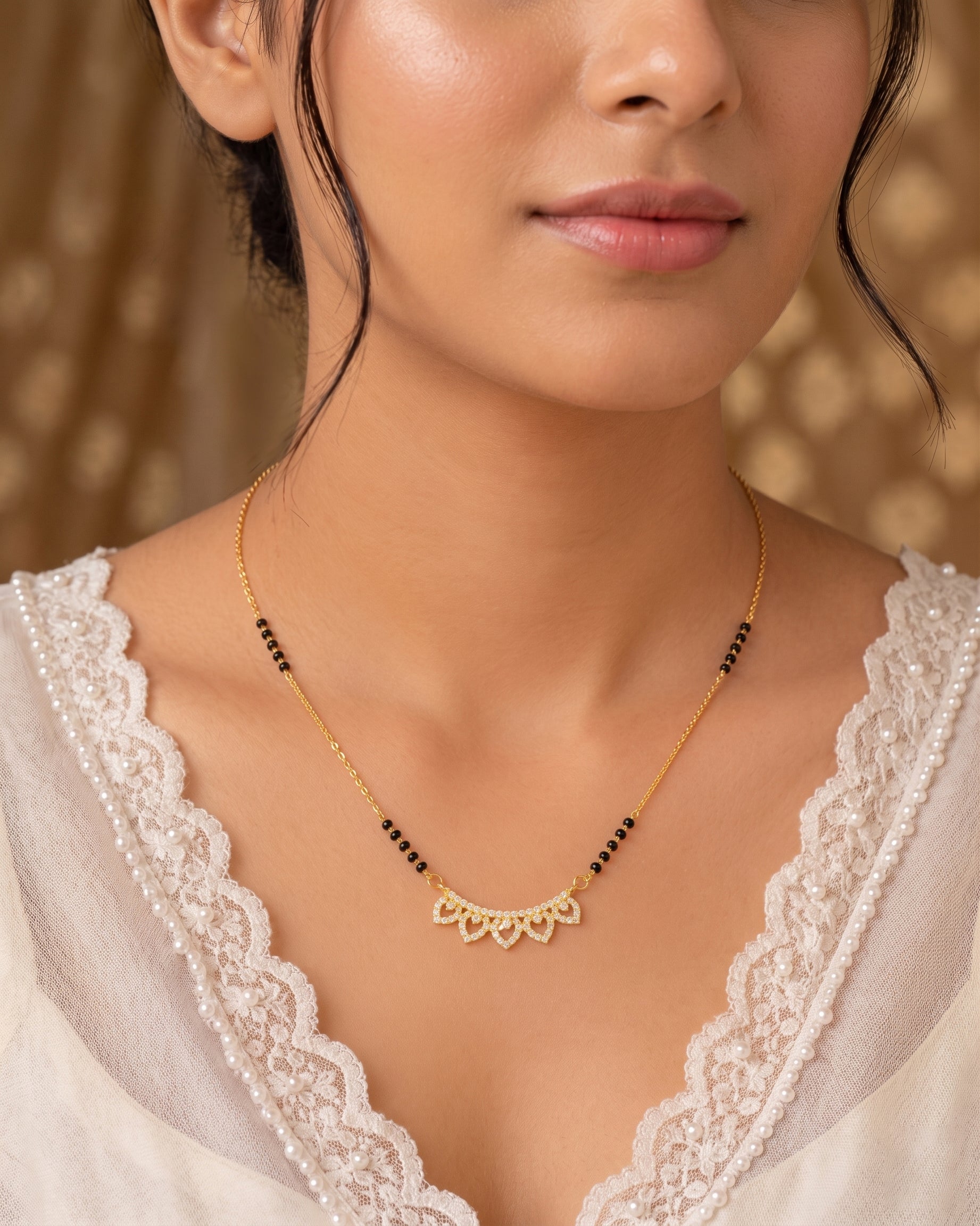 Contemporary Leaf-Pattern Gold Mangalsutra