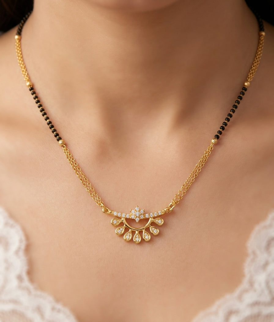 Royal Floral Gold Plated Mangalsutra Necklace with Stone