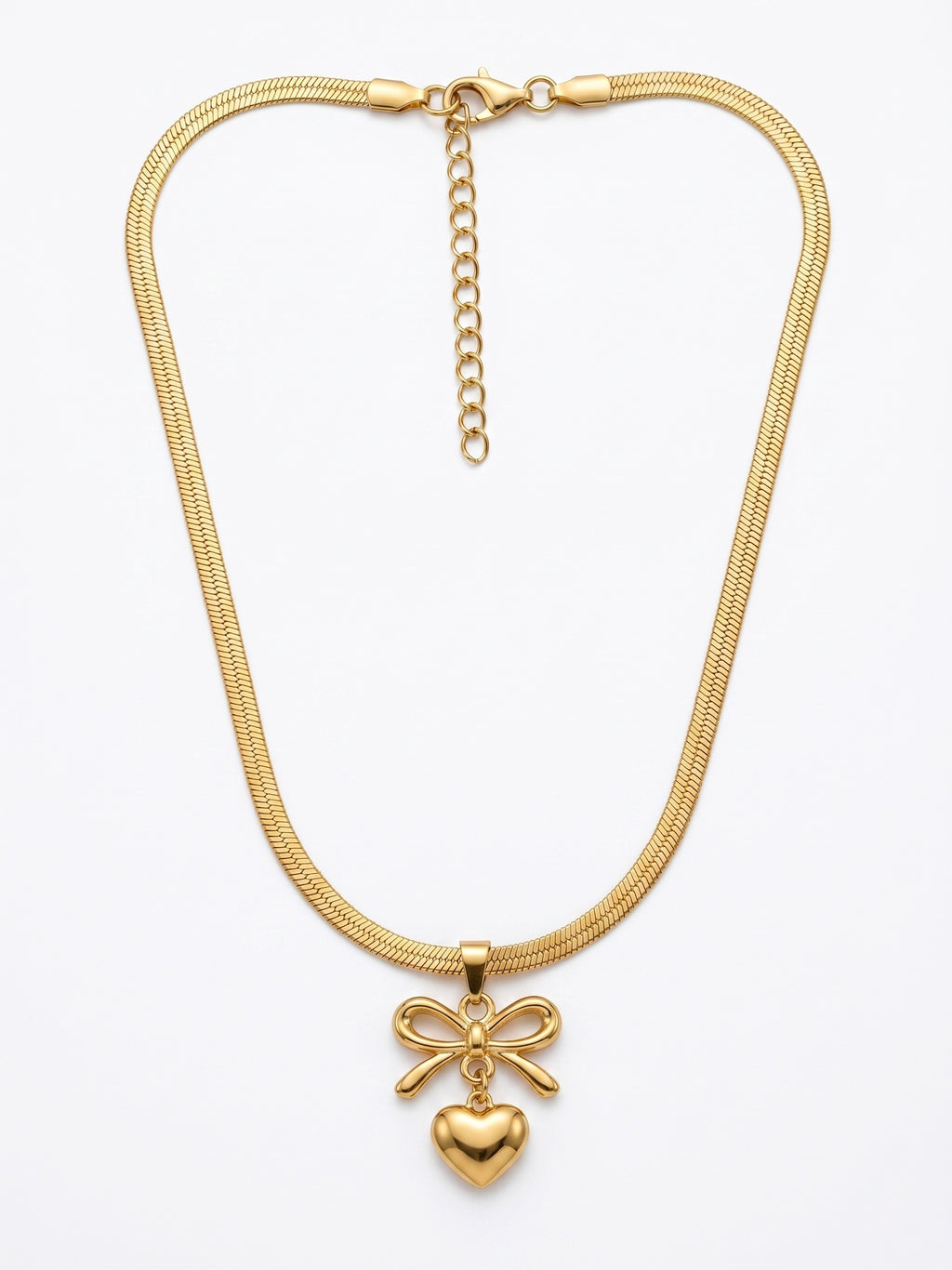 The Juliette Bow & Puffed Heart Herringbone Necklace