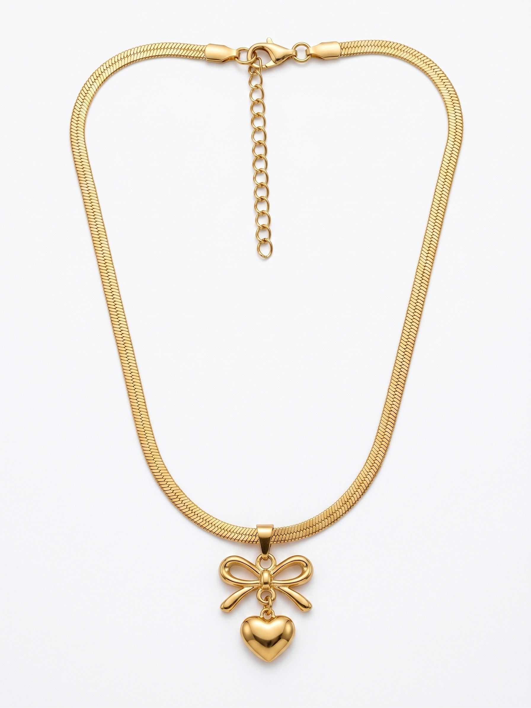 The Juliette Bow & Puffed Heart Herringbone Necklace