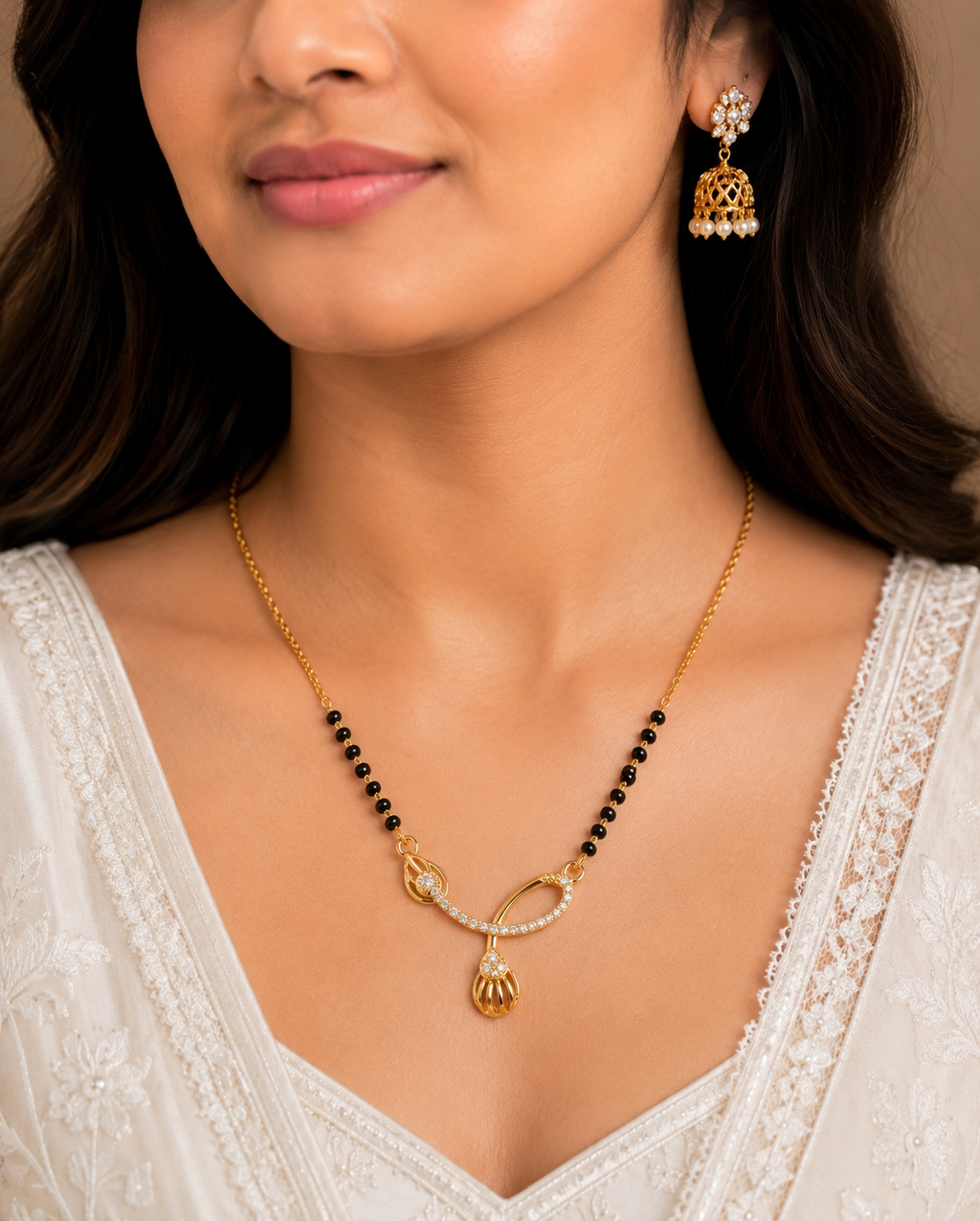 Modern Crown-Style Floral Mangalsutra