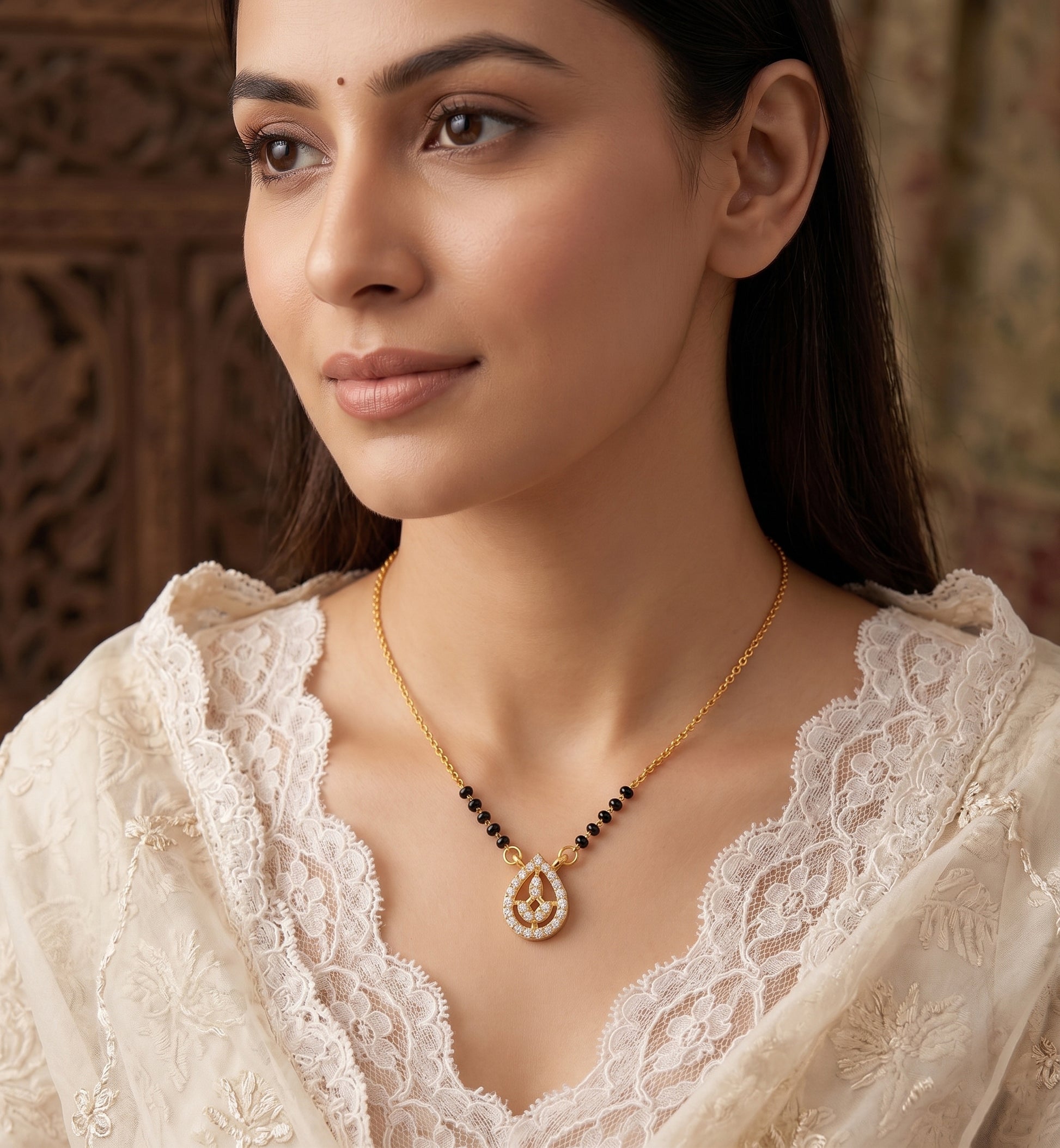 Radiant Floral Arc Diamond Gold Mangalsutra