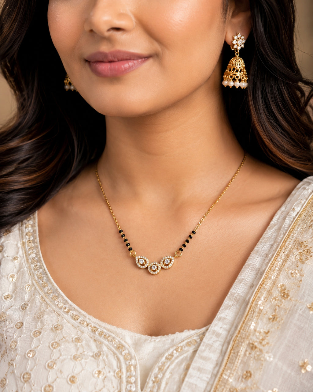 Pear-Cut Sparkle Gold Chain Mangalsutra
