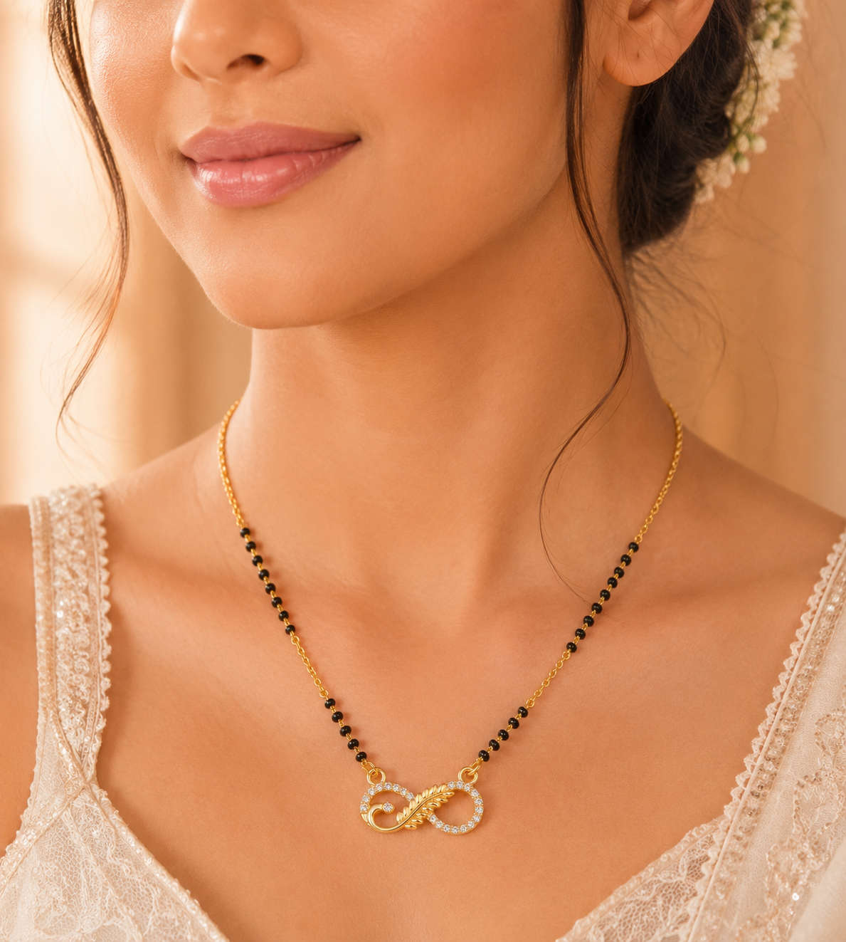 Infinity Feather Gold Mangalsutra with Diamond Accents
