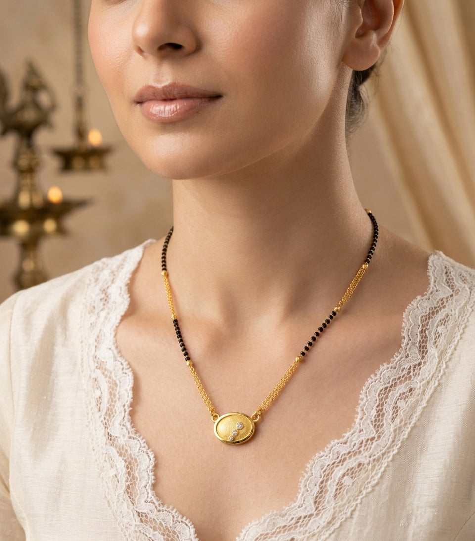 Celestial Oval Textured Mangalsutra with Triple Zircon Accents