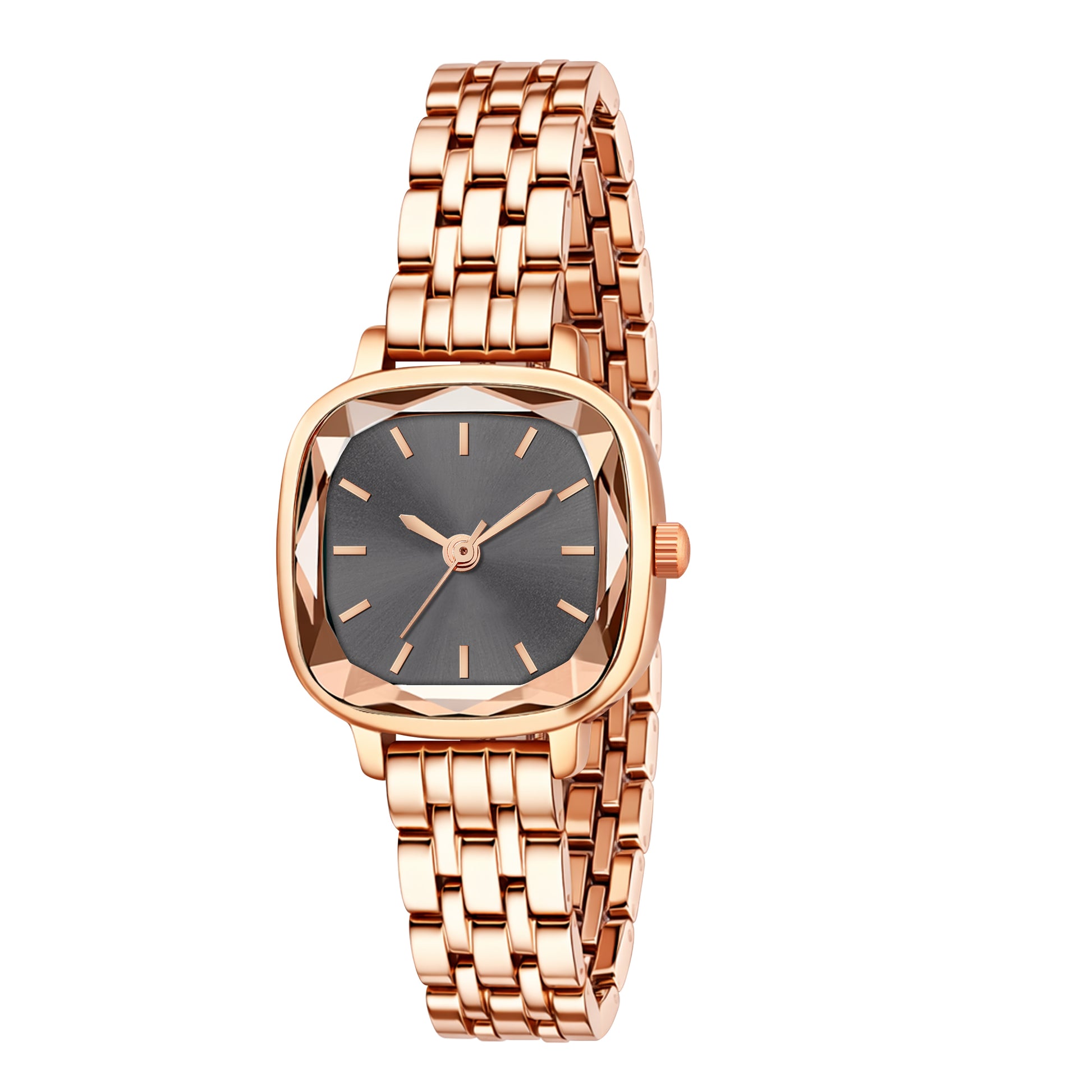 Luxury Rose Gold Square Watch for Women – Premium Diamond-Cut Glass Analog Watch with Black Dial