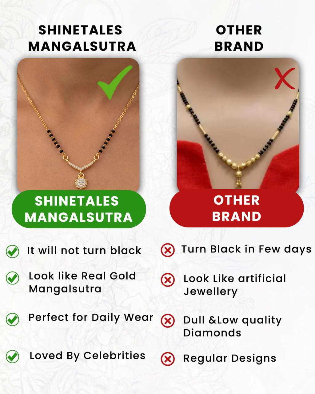 Floral Charm Gold Plated Mangalsutra Necklace with CZ Stones