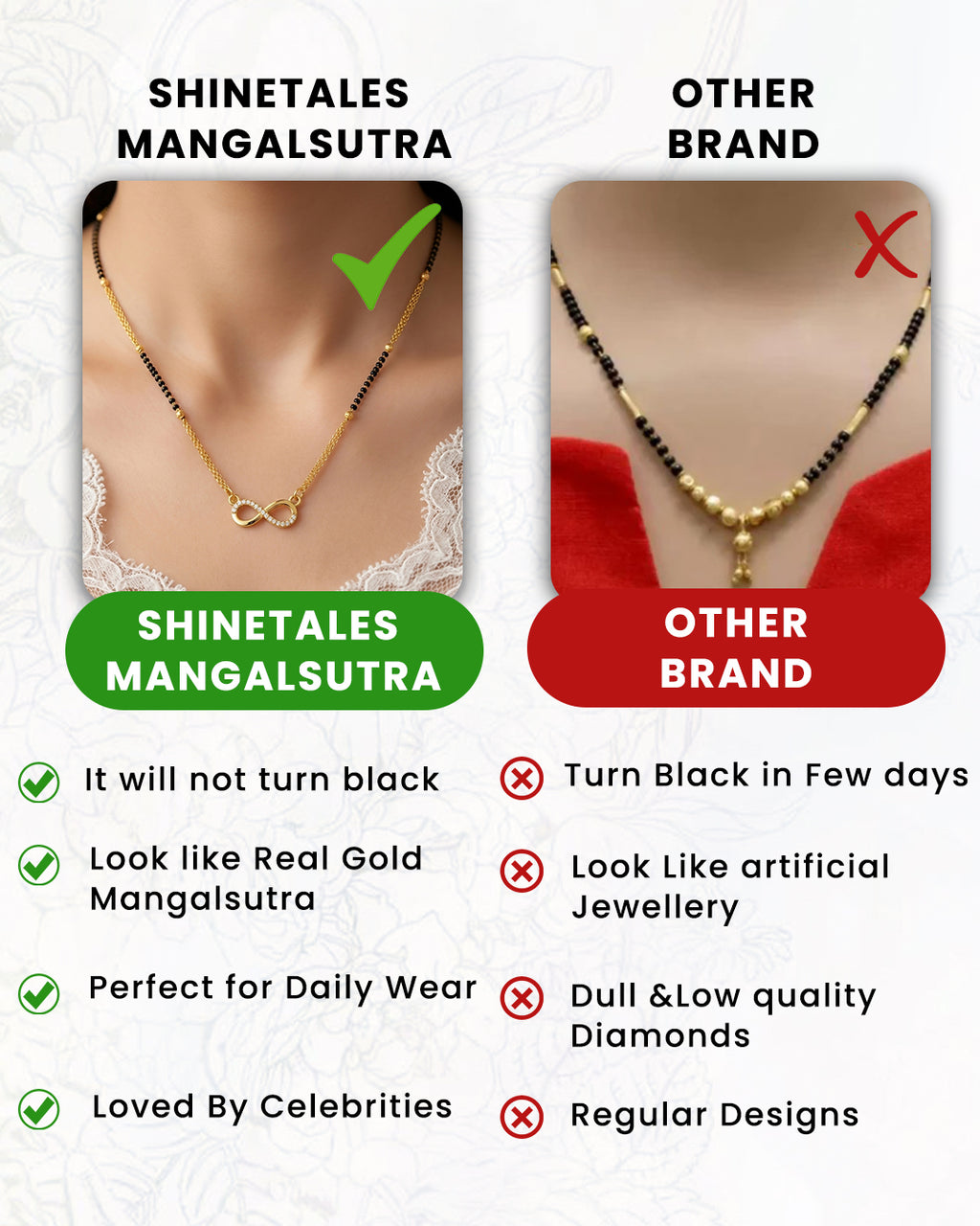 Infinity Charm Gold Plated Mangalsutra Necklace with Black Beads