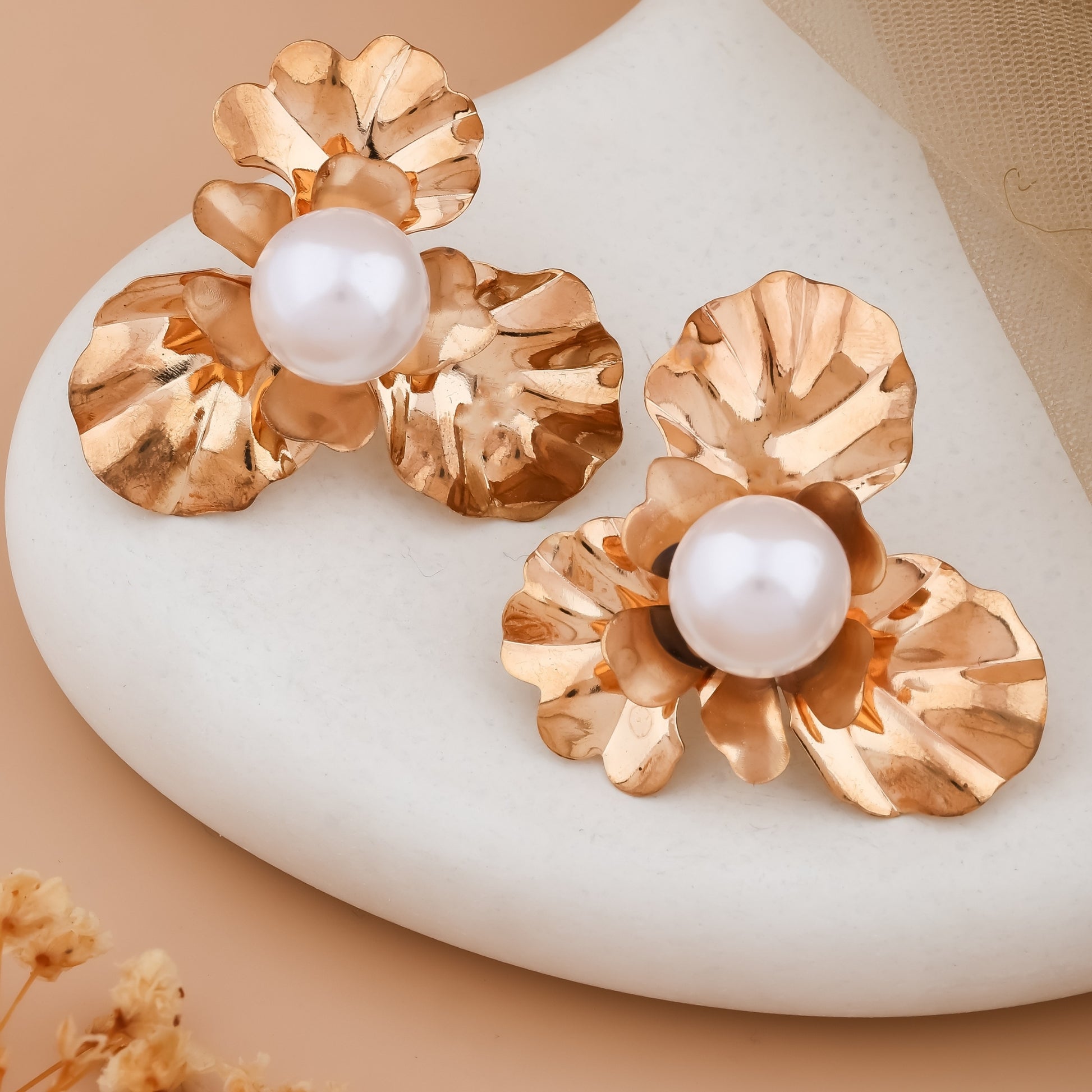 Gold Floral Statement Earrings