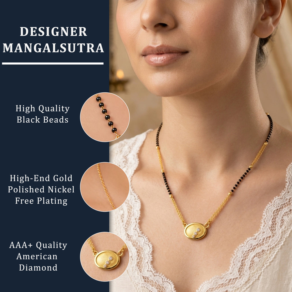 Celestial Oval Textured Mangalsutra with Triple Zircon Accents