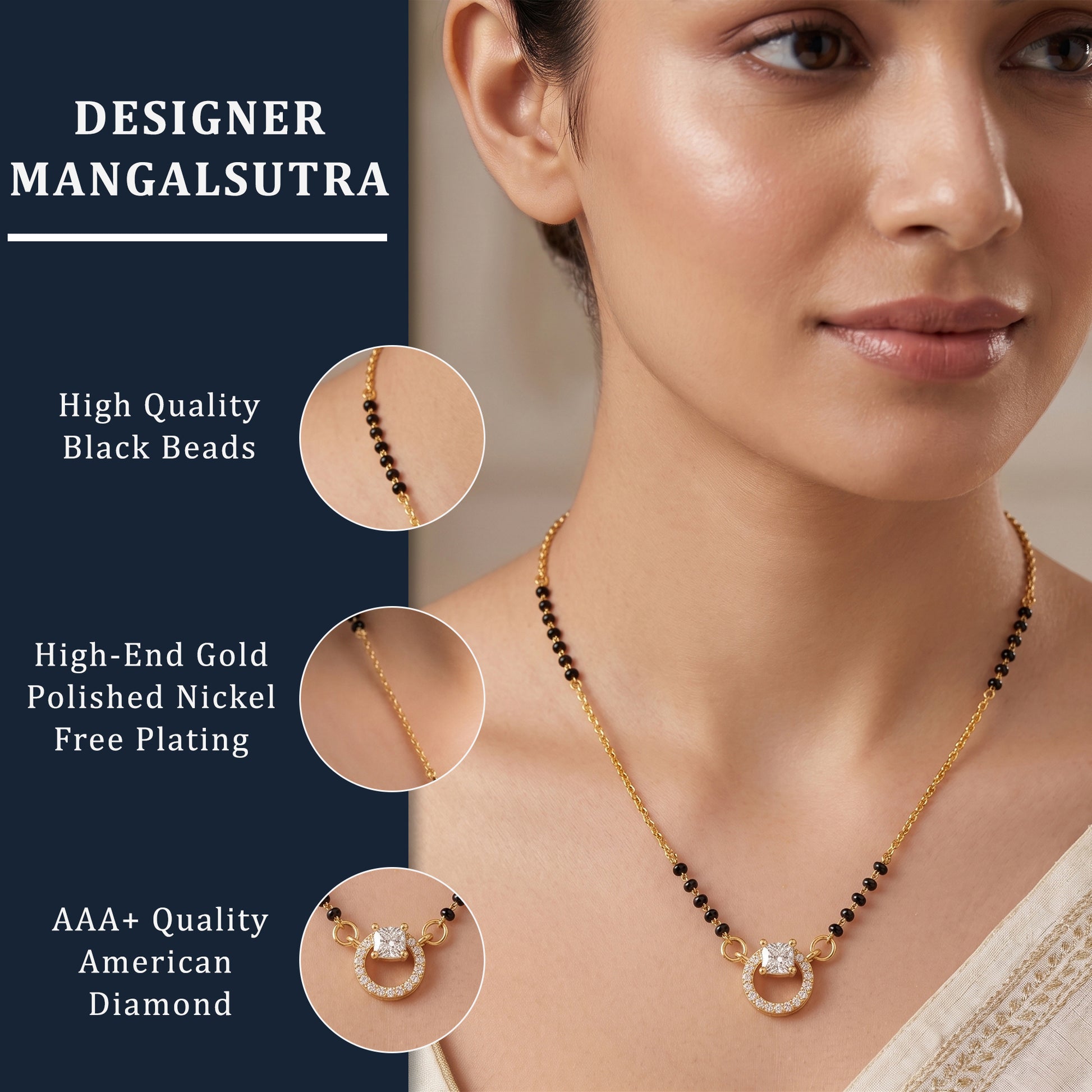 Diamond Style Circular Gold Plated Mangalsutra Necklace