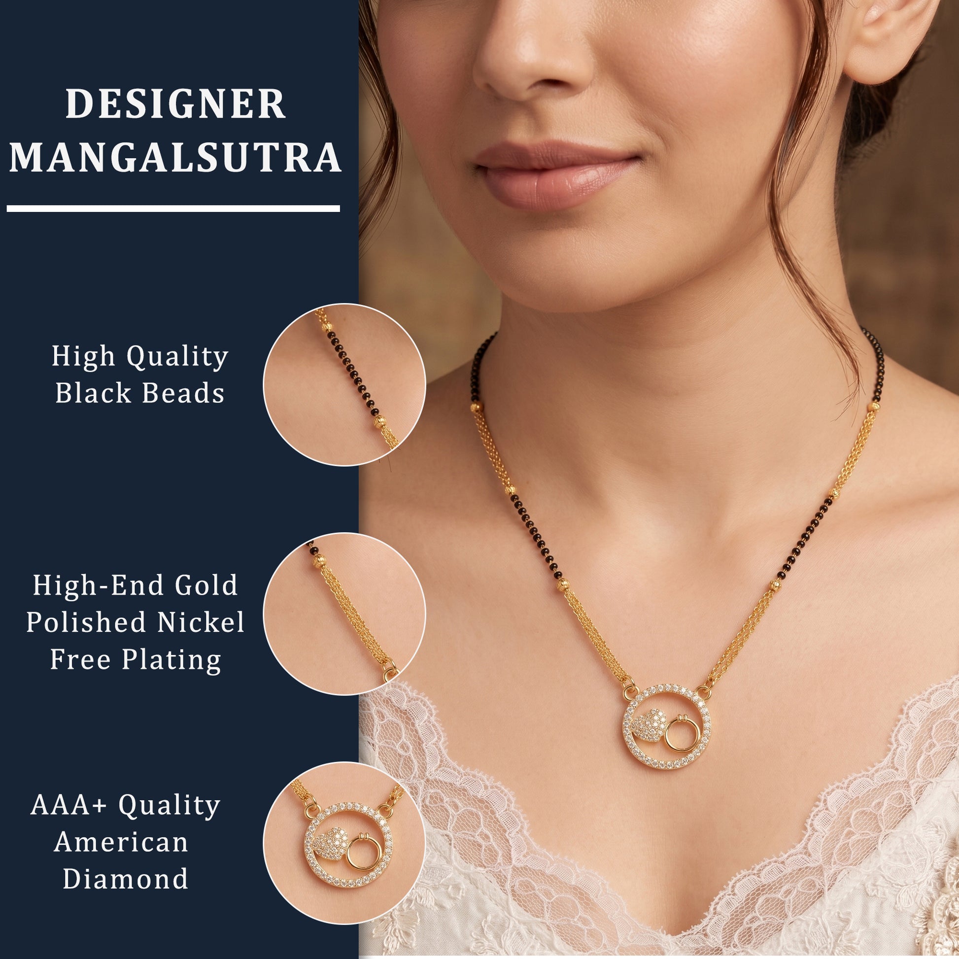 Eternal Bond Circular Halo Mangalsutra with Interlocking Hearts