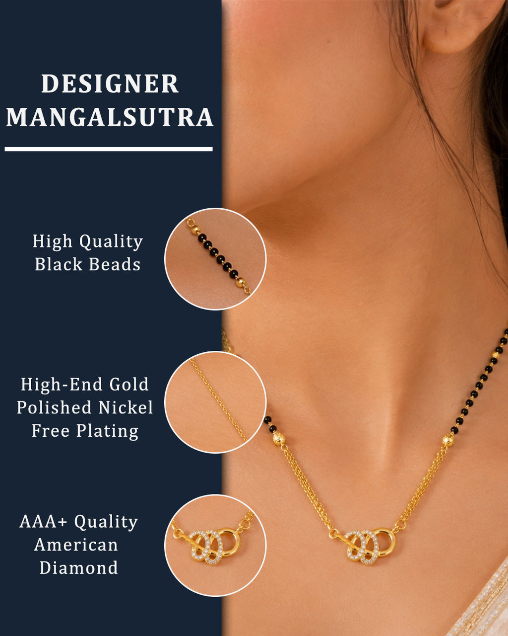 Diamond-Style Interlocked Loop Gold Plated Mangalsutra Necklace