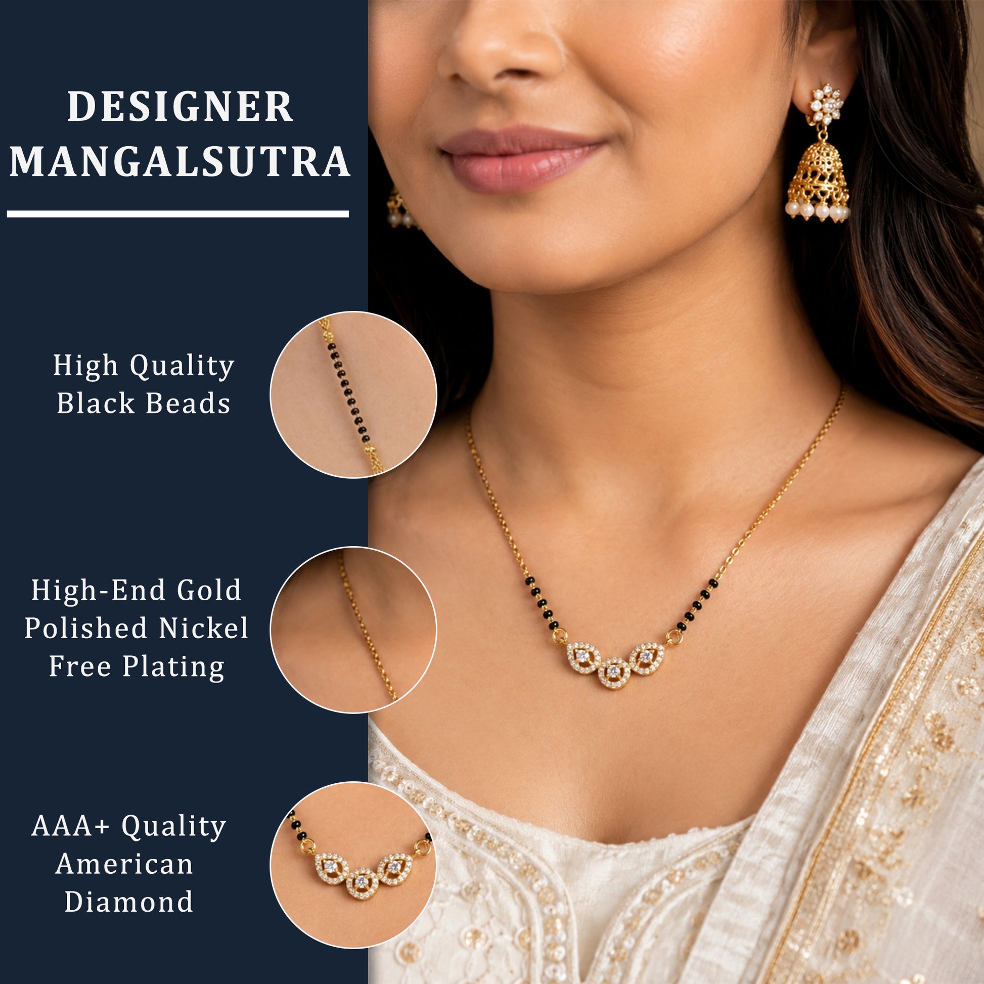 Pear-Cut Sparkle Gold Chain Mangalsutra