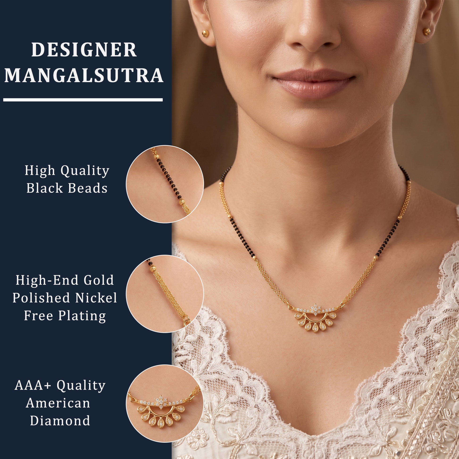 Royal Floral Gold Plated Mangalsutra Necklace with Stone