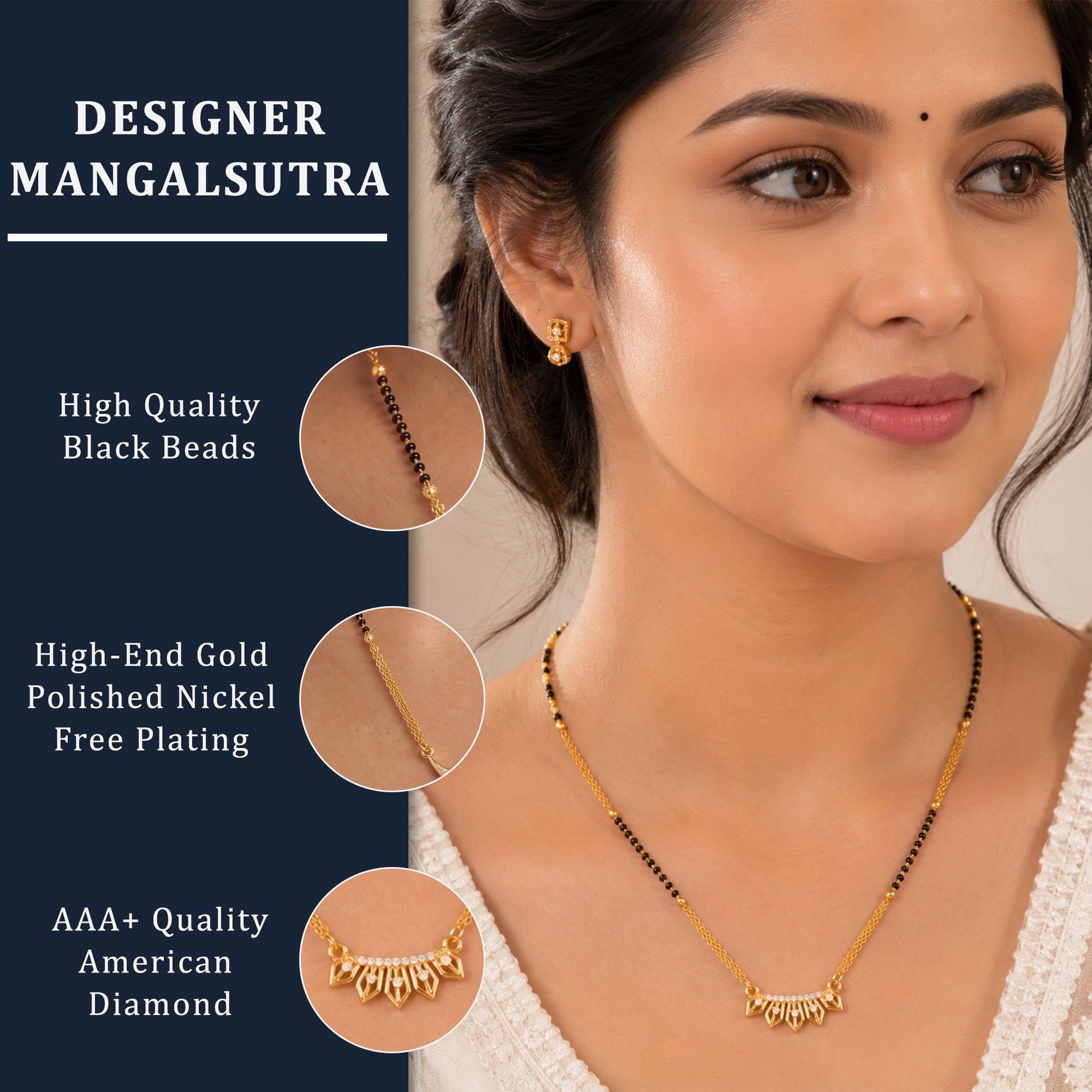 Elegant Heart Drop Gold Plated Mangalsutra Necklace