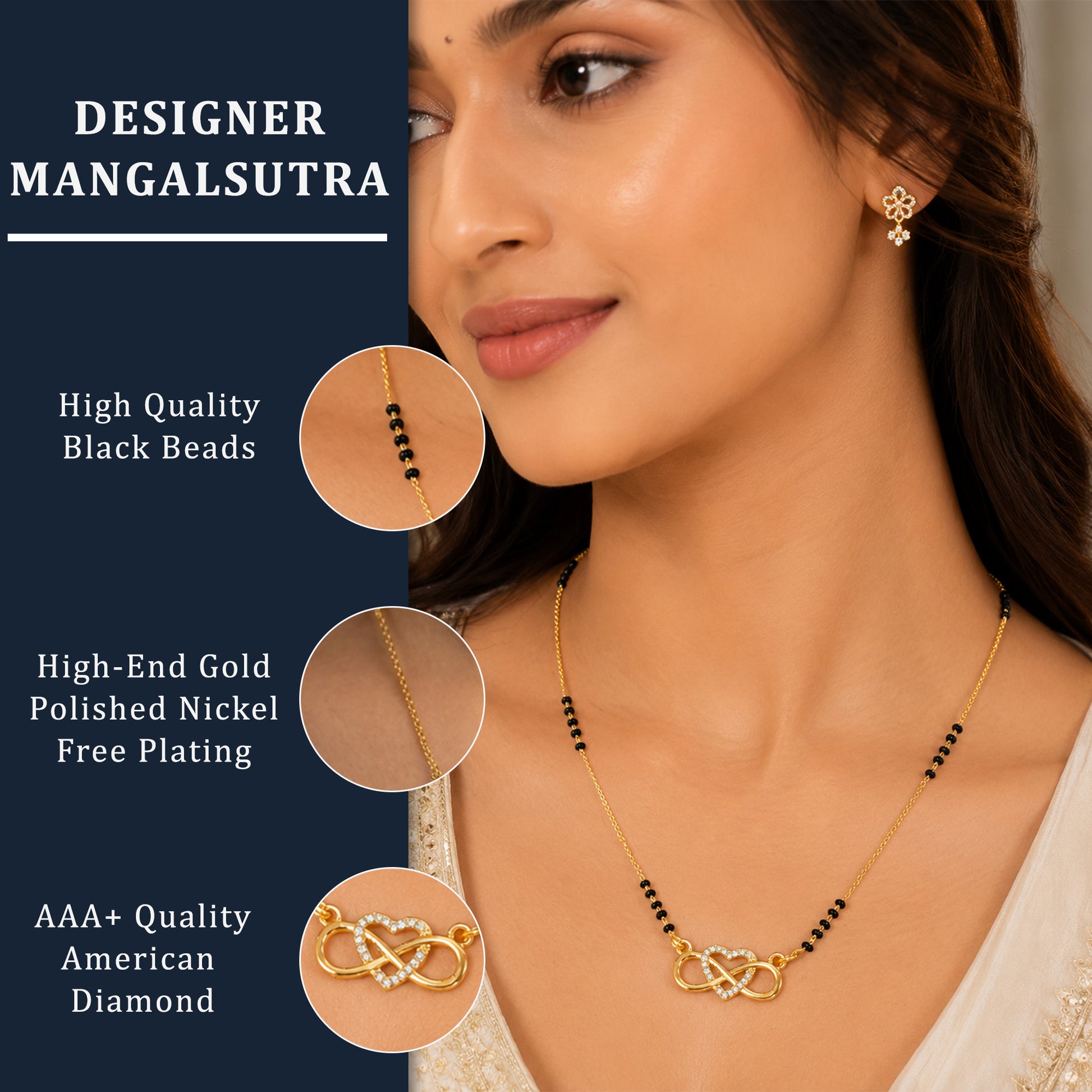 Modern Infinity Heart Gold Chain Mangalsutra