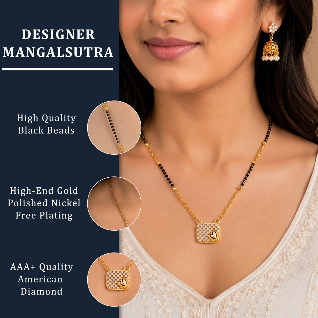 Geometric Lattice Square Mangalsutra with Heart & Leaf Detail