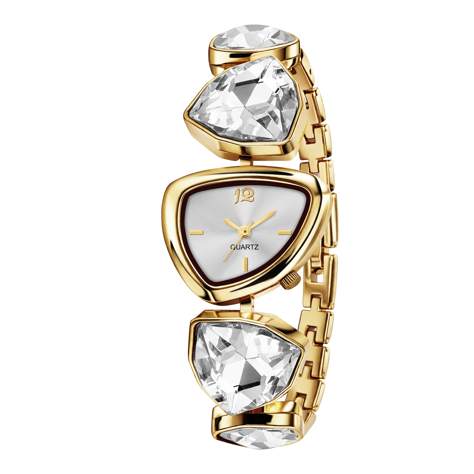 Luxury Geometric Pastel White Crystal Bracelet Watch for Women – Premium Gold-Plated Asymmetric Dial Analog Watch