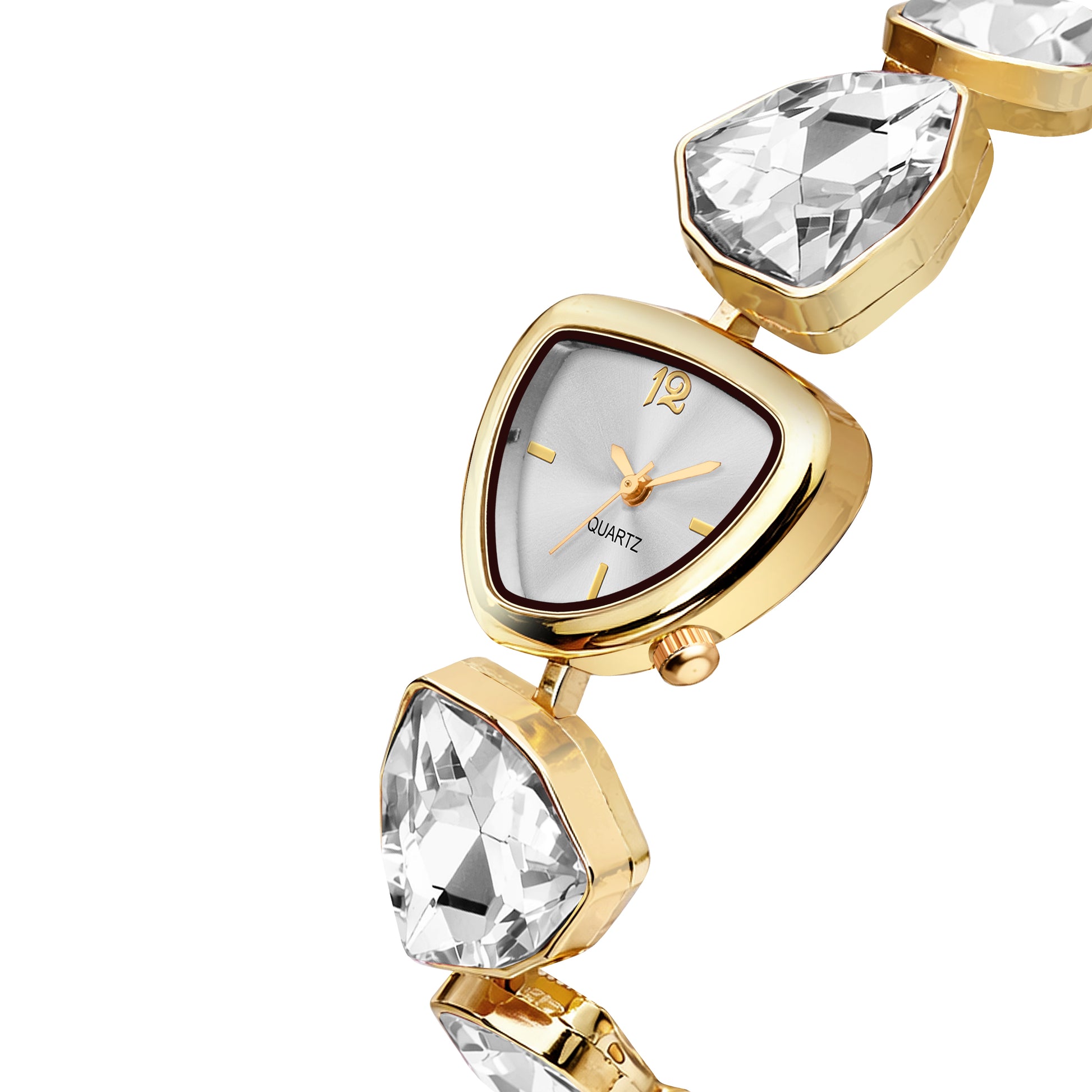 Luxury Geometric Pastel White Crystal Bracelet Watch for Women – Premium Gold-Plated Asymmetric Dial Analog Watch