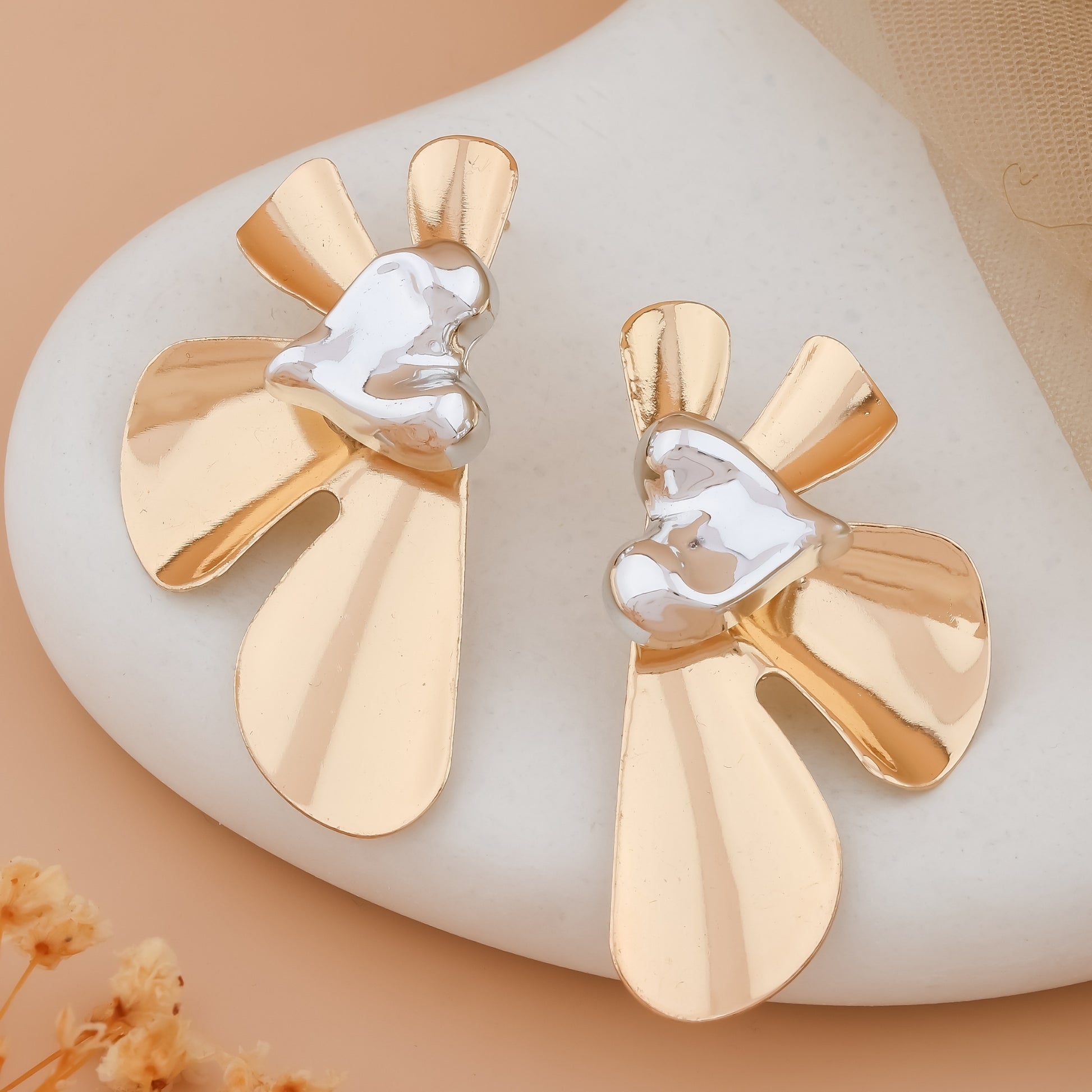 Gold Abstract Heart Drop Earrings